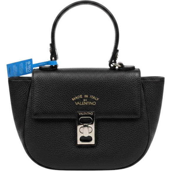 Mario Valentino Handbags - Mario Valentino Black Pebbled Leather Top Handle Bag Made in Italy Turn Lock